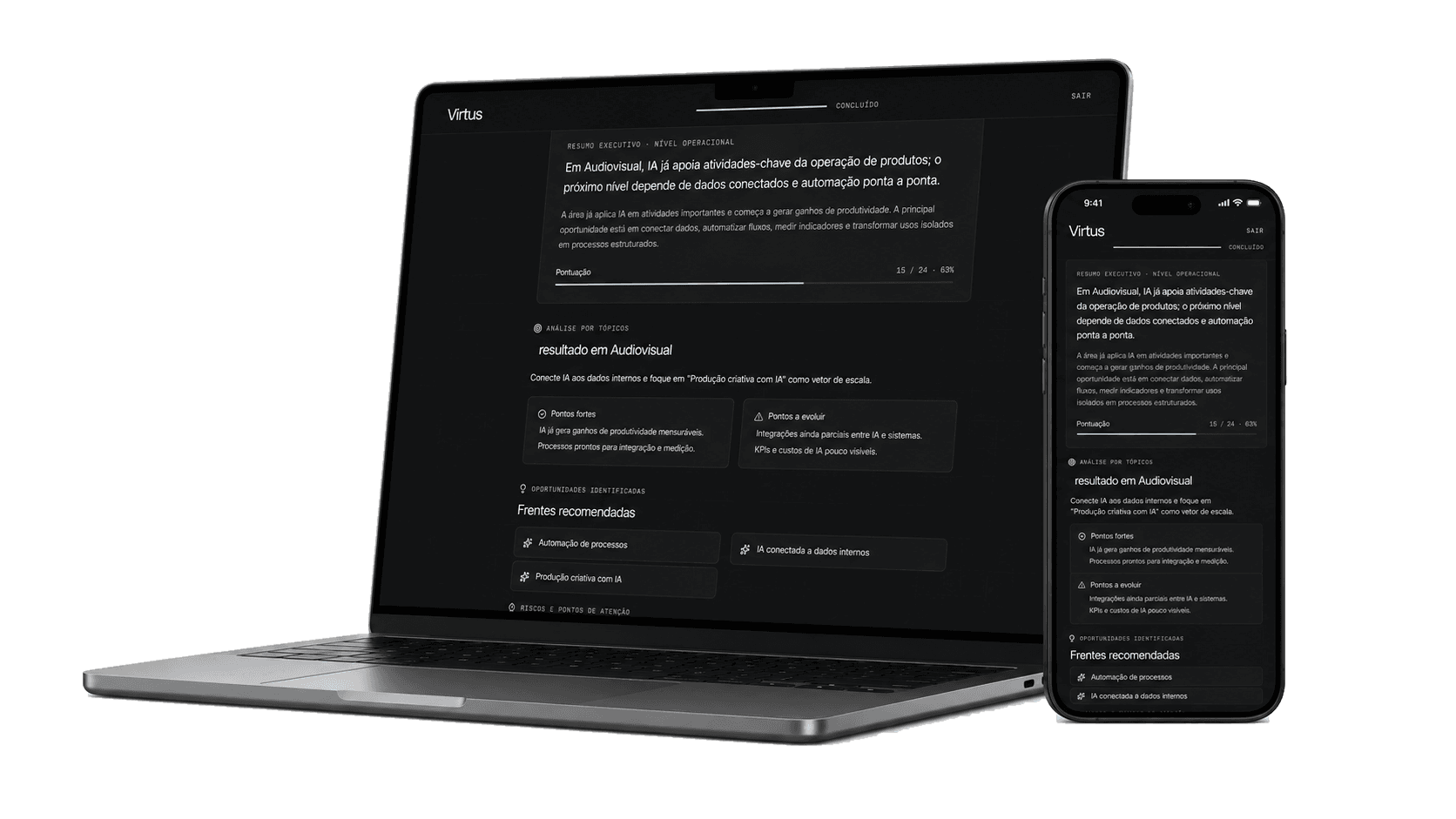 Pré-visualização do diagnóstico Virttus em desktop