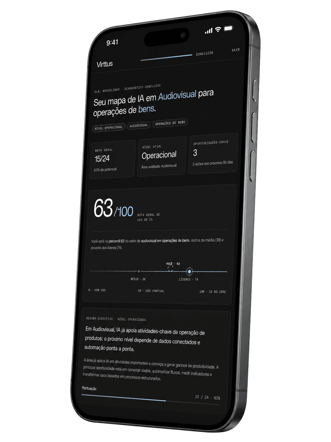 Pré-visualização do diagnóstico Virttus em mobile